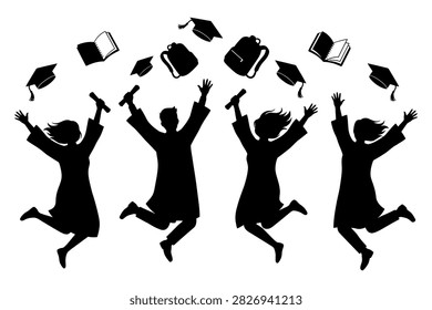 Dynamic vector graphic capturing the elation of academic achievement. Ideal for educational promotions commencement announcements and celebratory design projects.