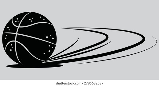Dynamic vector graphic depicting a basketball's swift movement ideal for athletic branding and sports-related designs.
