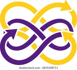 Dynamic vector graphic depicting an infinite loop with arrows representing perpetual motion unending cycles and continuous workflow. Ideal for business and conceptual projects.