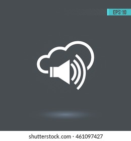 Dynamic vector icon. Cloud pictogram. Graphic symbol for web design, logo. White glyph on a gray background. Isolated sign.
