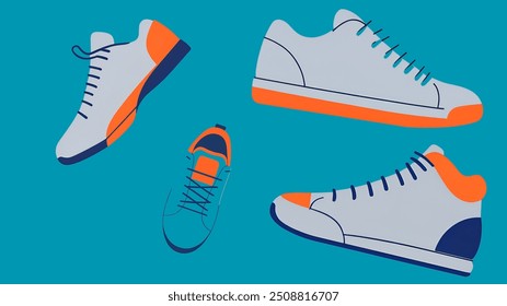 A dynamic vector icon of sports shoes, ideal for fitness, athletics, and active lifestyle projects. Perfect for use in apps, websites, and branding related to sportswear and exercise 2