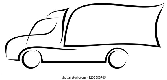 Dynamic vector illustration of an American bonnet truck with  two axles as a logo for a delivery company (class 6 lorry)