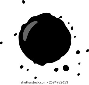 Dynamic vector illustration of a black ink splash with scattered droplets, showcasing bold contrast and fluid motion