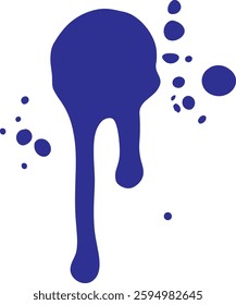 Dynamic vector illustration of a blue ink splash with fluid shapes and scattered droplets, showcasing modern abstract design