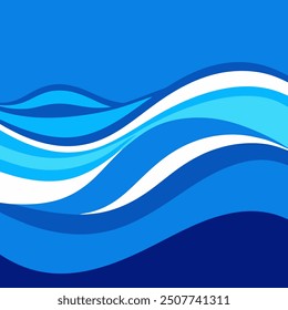 A dynamic vector illustration of a blue water splash, isolated on a white background. The splash is fluid and detailed, with droplets and waves radiating outwards, capturing the natural movement 