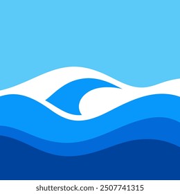 A dynamic vector illustration of a blue water splash, isolated on a white background. The splash is fluid and detailed, with droplets and waves radiating outwards, capturing the natural movement 
