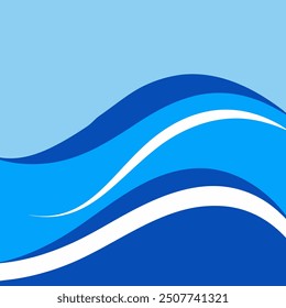 A dynamic vector illustration of a blue water splash, isolated on a white background. The splash is fluid and detailed, with droplets and waves radiating outwards, capturing the natural movement 