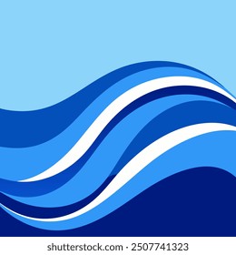 A dynamic vector illustration of a blue water splash, isolated on a white background. The splash is fluid and detailed, with droplets and waves radiating outwards, capturing the natural movement 