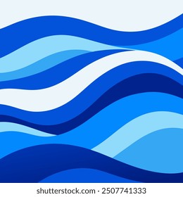 A dynamic vector illustration of a blue water splash, isolated on a white background. The splash is fluid and detailed, with droplets and waves radiating outwards, capturing the natural movement 