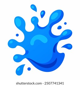 A dynamic vector illustration of a blue water splash, isolated on a white background. The splash is fluid and detailed, with droplets and waves radiating outwards, capturing the natural movement 