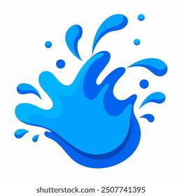 Eine dynamische Vektorgrafik eines blauen Wassersplash, einzeln auf weißem Hintergrund. Der Splash ist flüssig und detailliert, wobei Tröpfchen und Wellen nach außen strahlen und die natürliche Bewegung einfangen 