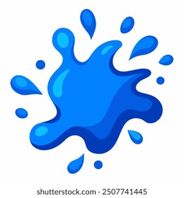 Una Ilustración vectorial dinámica de un chapoteo de agua azul, aislado en un fondo blanco. La salpicadura es fluida y detallada, con gotitas y ondas que irradian hacia afuera, capturando el movimiento natural 