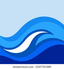 A dynamic vector illustration of a blue water splash, isolated on a white background. The splash is fluid and detailed, with droplets and waves radiating outwards, capturing the natural movement 