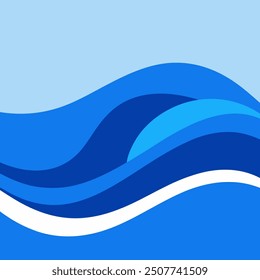 Una Ilustración vectorial dinámica de un chapoteo de agua azul, aislado en un fondo blanco. La salpicadura es fluida y detallada, con gotitas y ondas que irradian hacia afuera, capturando el movimiento natural 