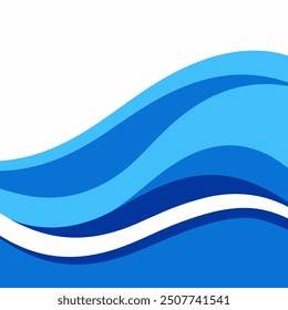 A dynamic vector illustration of a blue water splash, isolated on a white background. The splash is fluid and detailed, with droplets and waves radiating outwards, capturing the natural movement 