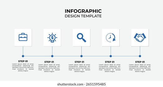 Una Ilustración vectorial dinámica para el diseño de negocios que presenta una línea de tiempo de infografía con Elementos de Web esenciales y símbolos para el diseño de información