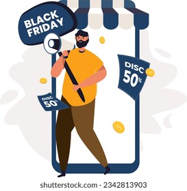 Dynamic Vector Illustration Capturing the Excitement and Savings of the Biggest Sale Event of the Year, Featuring a Wide Array of Products and Unbeatable Deals on a Stylish Dark Background