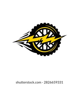 A dynamic vector illustration of a car wheel tire combined with a striking yellow lightning bolt design, representing speed and automotive power.