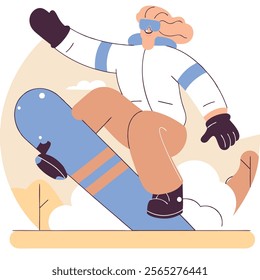 A dynamic vector illustration of a cartoon snowboarder performing a mid-air jump. Perfect for websites, blogs, or any project needing a fun, energetic winter sports image