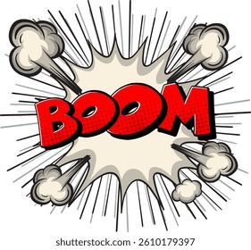 Dynamic vector illustration of a comic-style explosion with bold red 'BOOM' text and smoke clouds