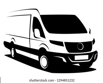 Dynamic vector illustration of a commercial delivery van used for transporting cargo. It can be used as a logo. 