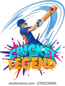 Dynamic vector illustration of a cricket batsman hitting a ball with colorful paint splash effects