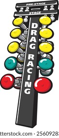 Dynamic vector illustration of a drag racing Christmas tree, capturing the excitement and precision of motorsport timing for race enthusiasts