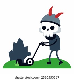 A dynamic vector illustration features a skeleton wearing a helmet, striking a playful yet edgy pose. The skeleton's tongue is sticking out, adding a touch of humor to the otherwise dark design