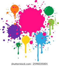 Dynamic vector illustration featuring colorful paint splatters. Bold composition with vivid hues and abstract design elements