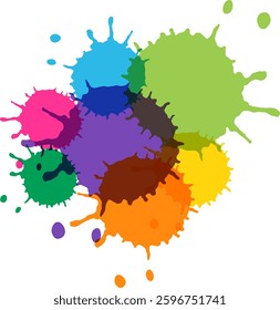 Dynamic vector illustration featuring overlapping colorful paint splashes, showcasing vibrant hues and energetic composition