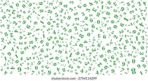 A dynamic vector illustration featuring a random scatter of numbers from zero to nine in various sizes and orientations. This abstract pattern creates a sense of depth and movement, making it ideal for designs related to big data, mathematics, finance, education, and technological complexity. The minimalist layout works well as a decorative backdrop for websites, presentations, or educational materials