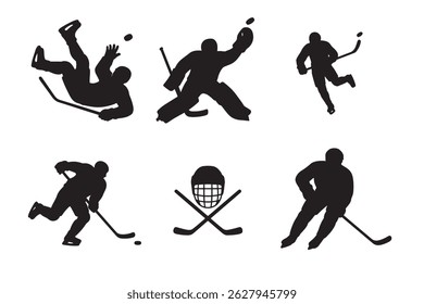 Dynamic vector illustration featuring silhouetted hockey players in 