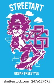 A dynamic vector illustration featuring a stylized skateboarder performing tricks against a colorful urban backdrop, capturing the energy and excitement of skateboarding culture.