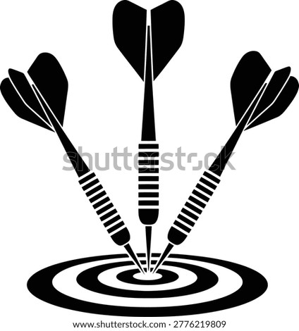 A dynamic vector illustration featuring three darts striking the bullseye of a target board, symbolizing precision and success. This graphic is ideal for concepts related to goals, achievement, sports, gaming, and business strategy, perfect for marketing and advertising.