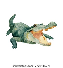 Dynamische Vektorgrafik eines heftigen Alligators, der mit weit geöffnetem Mund brüllt, perfekt für Tierthemen, Tiermaskottchen oder Gefahrenkonzepte.