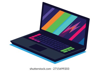 Dynamische Vektorgrafik eines Gaming-Notebooks mit RGB-Lichteffekten, die Hochleistungstechnologie, sportliche Action, modernes Hardware-Design und ein wettbewerbsfähiges Spielkonzept zeigt.