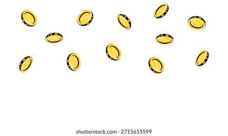 Ilustración vectorial dinámica de la lluvia de monedas de oro, con la caída de monedas que simbolizan el aumento de la riqueza económica y el éxito financiero. Aislado sobre un fondo blanco, ideal para negocios, inversión y prosperidad visuales