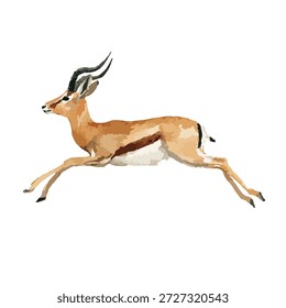 Ilustración vectorial dinámica de una gacela elegante saltando, capturando velocidad y agilidad. Perfecto para la vida silvestre, safari o diseños con temas de naturaleza.