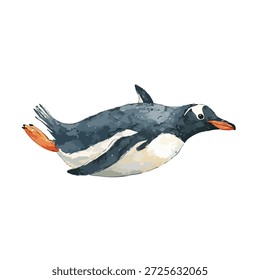 Ilustração vetorial dinâmica de um pinguim gracioso nadando. Um gráfico perfeito sobre a vida selvagem para conteúdo educacional, temas sobre a natureza ou projetos infantis.