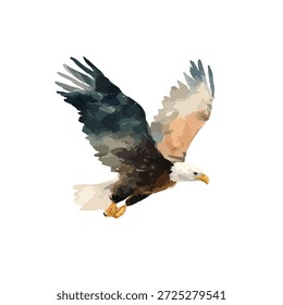 Ilustración vectorial dinámica de un majestuoso águila calva en vuelo. Ideal para diseños de vida silvestre, temas patrióticos y materiales educativos.
