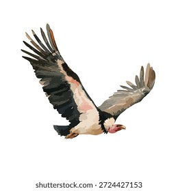 Ilustración vectorial dinámica de un majestuoso buitre volador, perfecto para la vida silvestre, la naturaleza o los conceptos de poder. Aislado en blanco para una fácil integración del diseño.