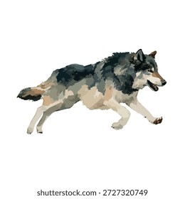 Ilustração vetorial dinâmica de um majestoso lobo cinza em movimento. Perfeito para gráficos de vida selvagem, projetos de natureza ou projetos com temas animais.