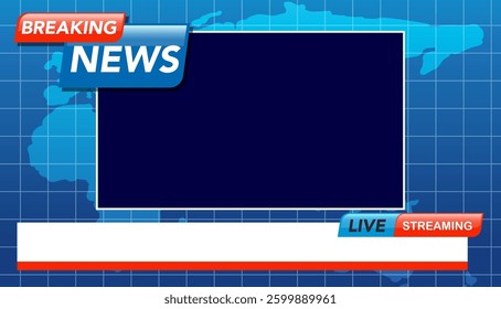 Dynamic vector illustration for news broadcasts featuring bold colors and modern design elements, ideal for live streaming and media presentations