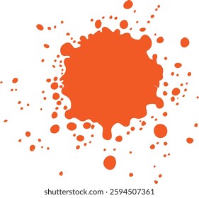 Dynamic vector illustration of an orange paint splash with scattered droplets, showcasing bold color and energetic composition