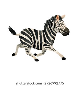 Dynamische Vektorgrafik eines spielerisch laufenden Zebras, perfekt für Kinderbücher, pädagogische Inhalte oder Safari-Designs.