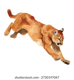 Dynamic vector illustration of a powerful cougar leaping. This stylized puma art is perfect for wildlife designs, sports mascots, or nature-themed branding.