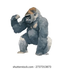 Dynamic vector illustration of a powerful silverback gorilla, perfect for wildlife and strength concepts. Isolated on white for easy use.