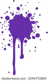 Dynamic vector illustration of a purple paint splash with drips and splatters, showcasing bold color and abstract composition