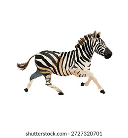 Dynamic vector illustration of a running African zebra, isolated for versatile design. Ideal for wildlife, safari themes, educational content, and children's projects.