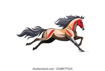 Dynamic vector illustration of a running horse, showcasing speed, power, and grace. Clean lines and vibrant detail, perfect for equestrian-themed designs, sports branding, or wildlife-related projects